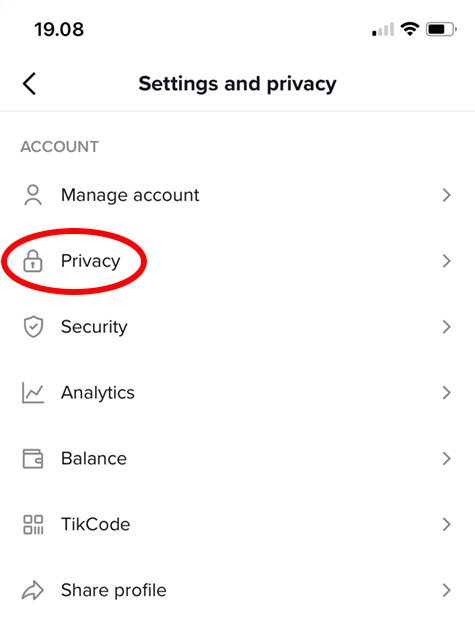 Profiel TikTok op privé zetten staat in Instellingen