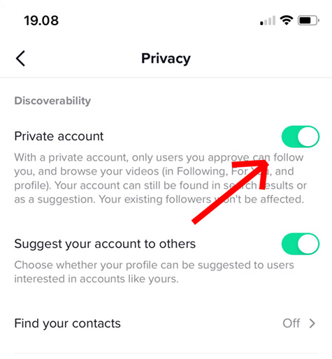 Selecteer Privé account om TikTok profiel als Privé te wijzigen